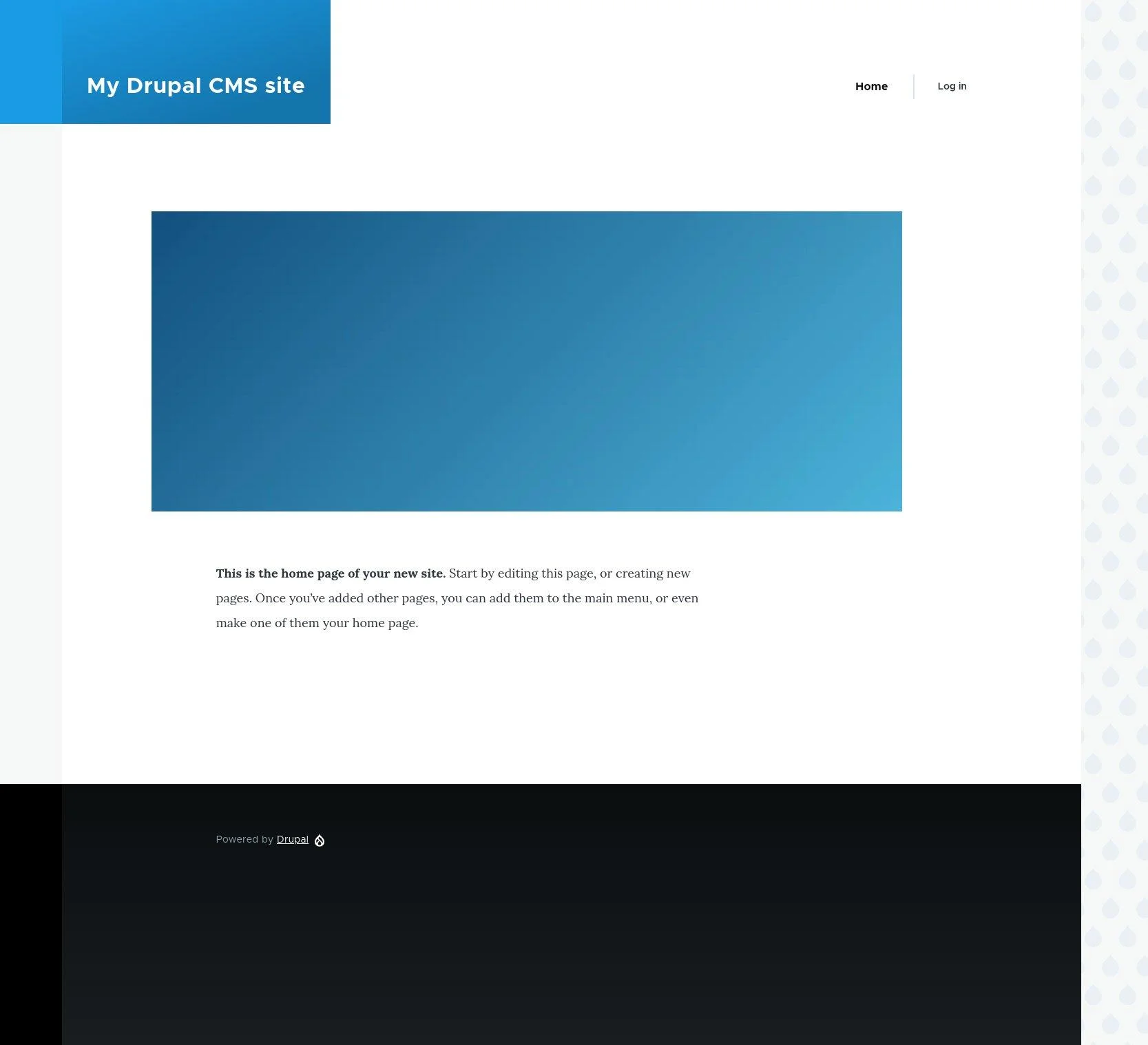 The stock Drupal CMS homepage: a blue My Drupal CMS site header, the test image, and the default welcome copy